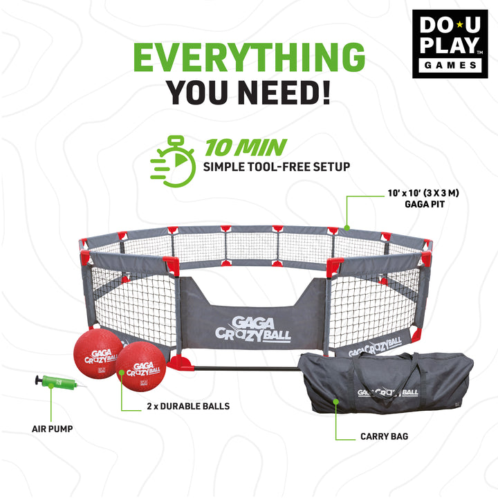 Gaga CrazyBall Outdoor Game Set – 10’ x 10’ Steel Gaga Pit Kit