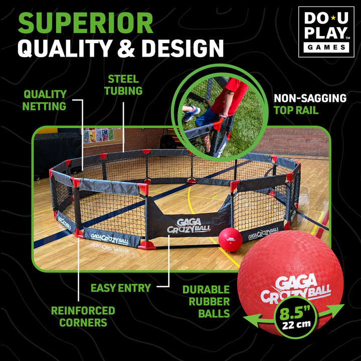 Gaga CrazyBall Outdoor Game Set – 10’ x 10’ Steel Gaga Pit Kit