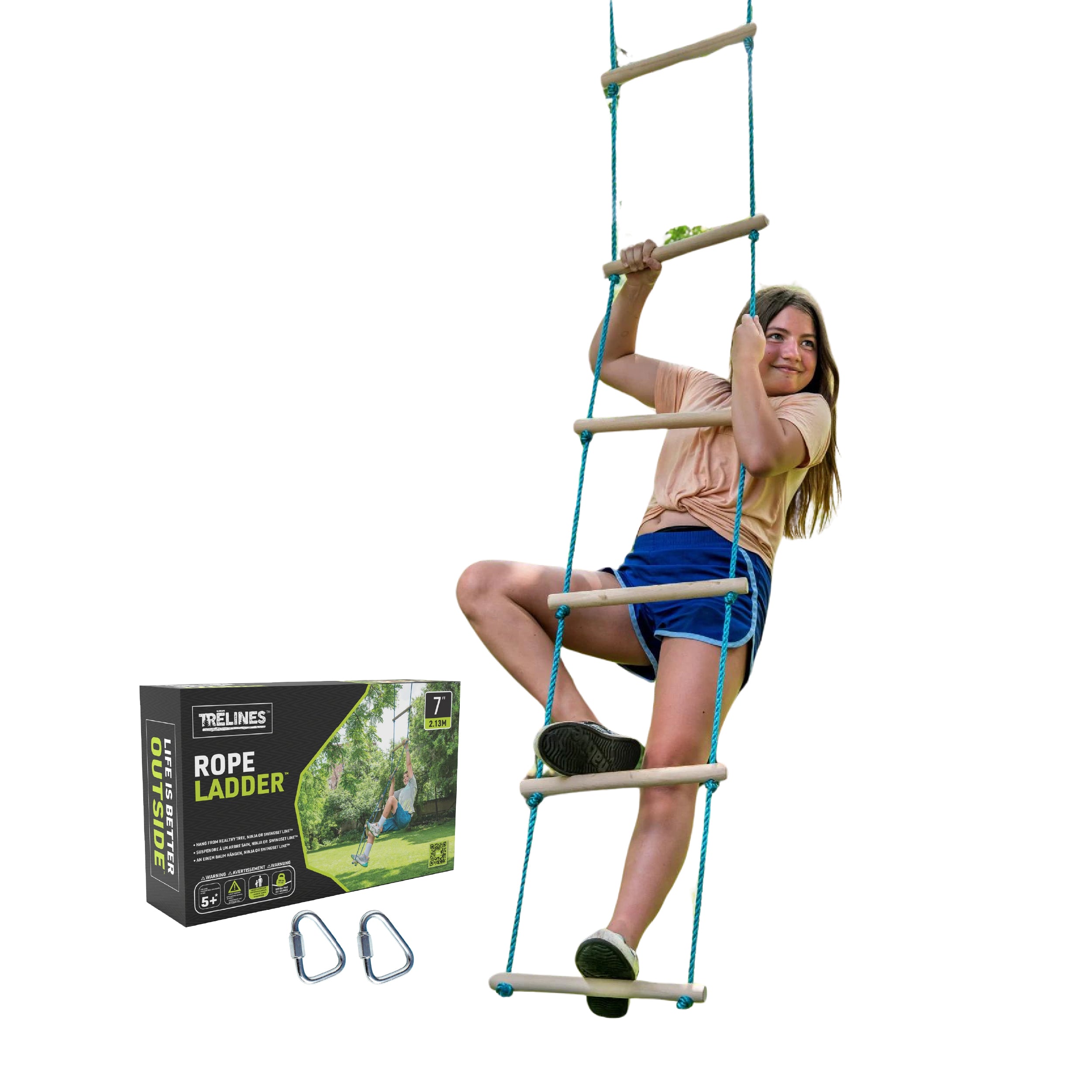 Climbing Rope Ladder 7 ft. - Attach to tree or Ninja Adventure Line ...